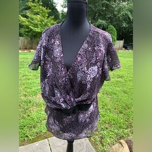 Purple Black Cap Sleeve Blouse Size 14/16